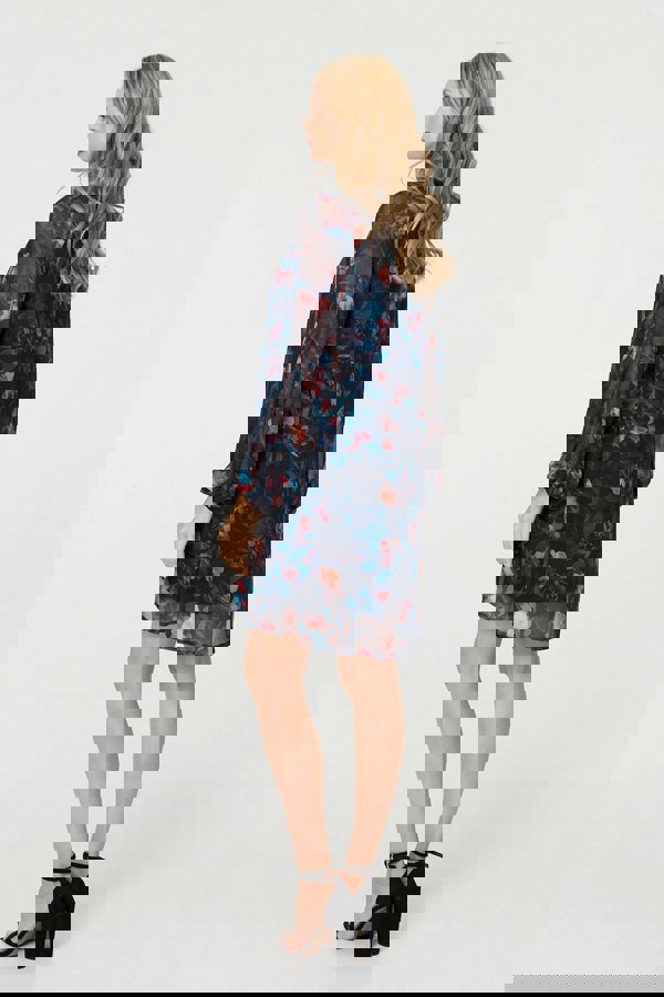 Blue | Floral Layered Long Sleeve Short Dress
