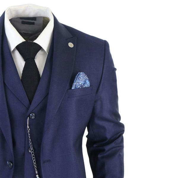TruClothing Men's Classic 3-Piece Plain Navy Suit