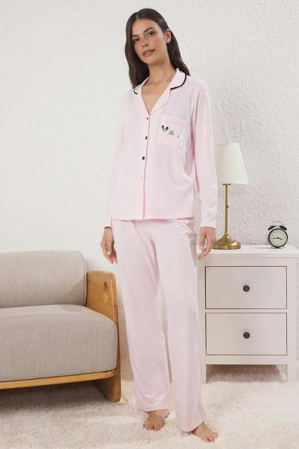 WOVCOR 2-Piece Knit Pajama Set with Piping and Pocket Detail