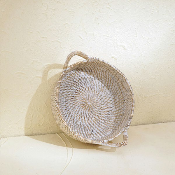 Small Rattan Round Basket with Handles - 4 colours - Coastal Villa Homeware