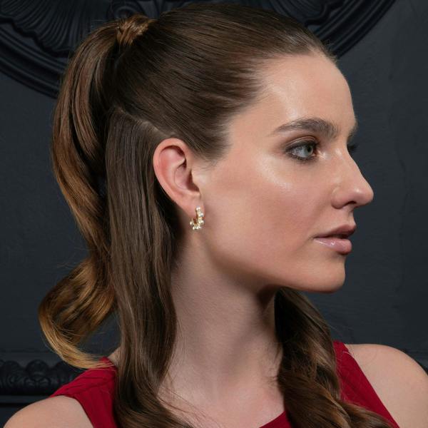 Gold Pearl Hoop Earrings for Women with Cubic Zirconia Stones - namana.london