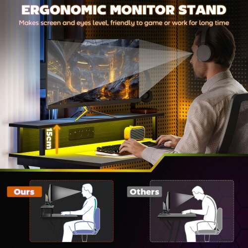 Wyld Haus Tovapa 100cm Minimalist Black 2 Level LED Gaming Desk