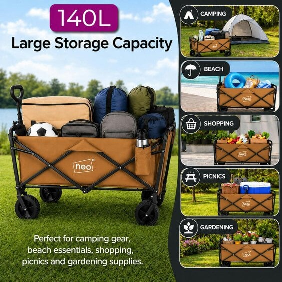 Neo Direct Neo Khaki Folding Wagon Garden Cart 138L 120kg