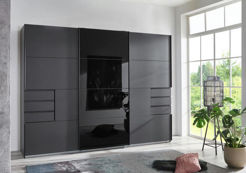 Saigon  Graphite 3 door 1 black glass wardrobe