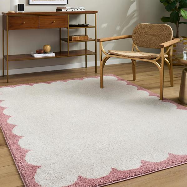 Livabliss Fossay Shag-Washable Ivory Pink Modern High Pile Rug
