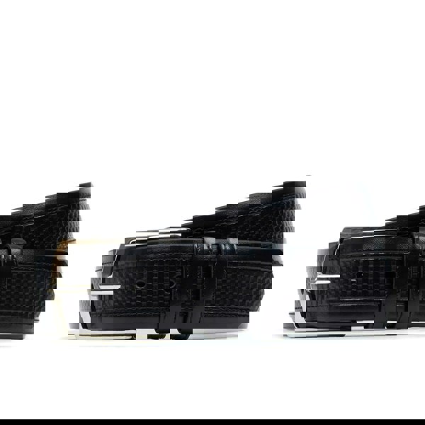 Embassy London Oscar - Black - Men's black stitched leather belt with classic buckle