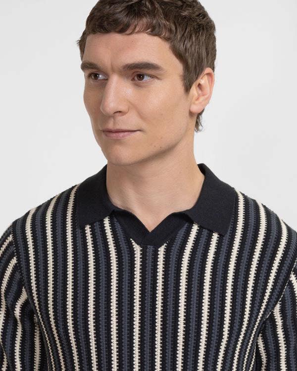 Steel & Jelly Pimlico - Knitted Stripe Trophy Neck Polo Shirt