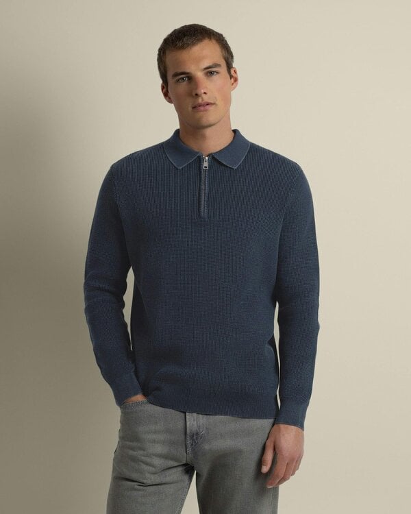 Larsson & Co Gaerum - Vintage Wash Long Sleeve Polo Shirt - Navy