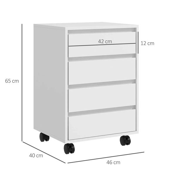 White four-drawer filing cabinet dimensions view on caster wheels