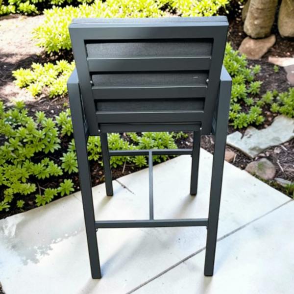 The Garden Marketplace Monaco 4 Seater Tall Garden Bar Table & Stool Set – Grey Powder-Coated Aluminium, Glass Top (140 x 70cm) with Cushions