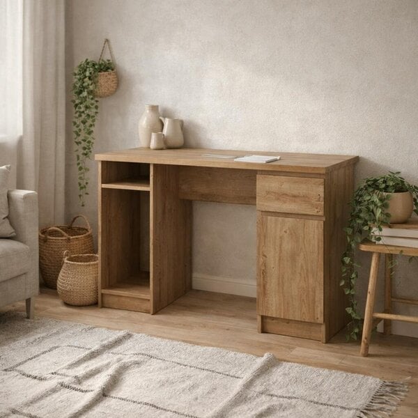 Wyld Haus Hemingway Natural Oak Wood Office Desk 1 Door 1 Drawer