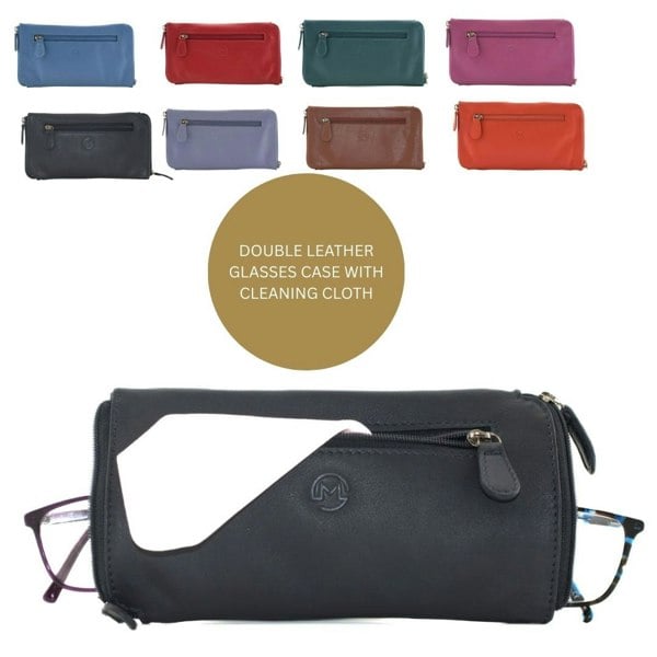 Mala Leather Double Zipped Leather Glasses Case – Holds 2 Pairs of Glasses