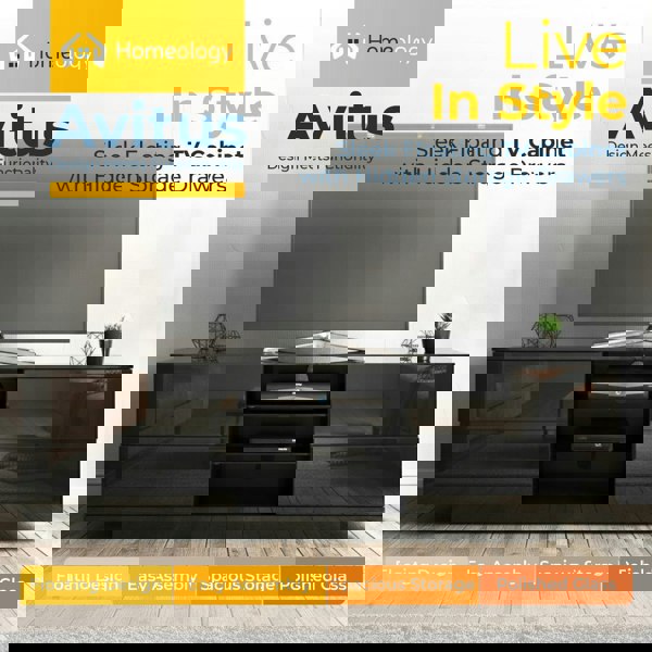 Homeology Avitus Gloss Black Designer Stand up to 65inch Flat Screen LED and LCD TV Cabinet