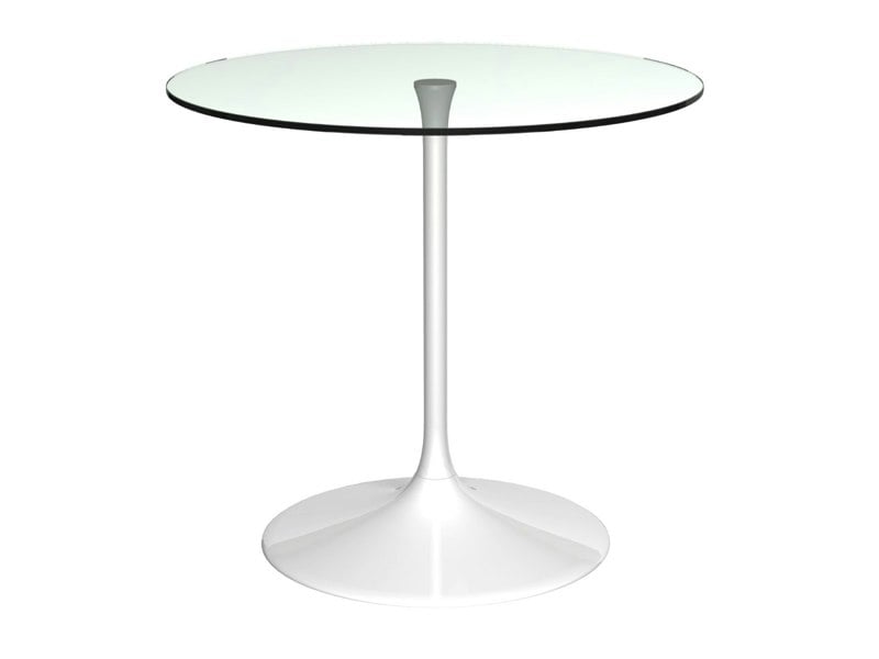 Small Circular Dining Table with Glass Top & Gloss White Pedestal Base by Gillmore British Design © GillmoreSPACE Ltd