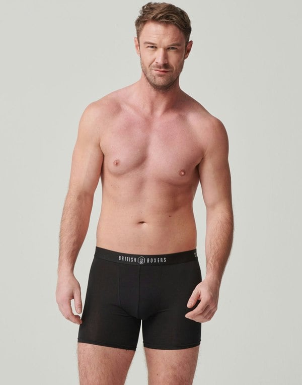 British Boxers Multipack 4 Pairs of Men's Bamboo Stretch Trunks - Coal Black