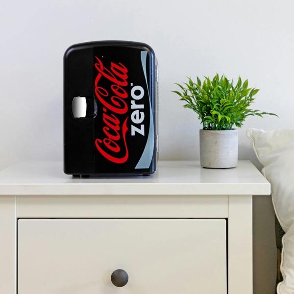 Coca-Cola Coke Zero 4L Mini Fridge 6 Can Black Cooler & Warmer for Bedroom, Gaming Room or Office (12V)