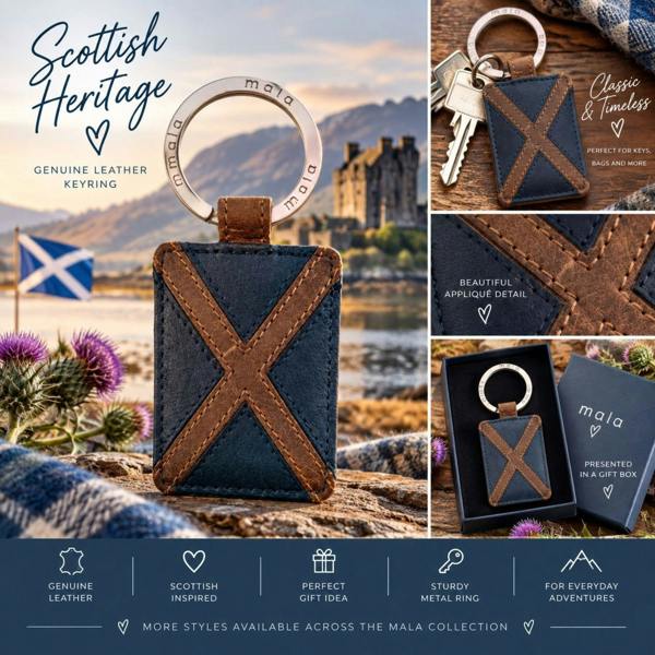 Mala Leather Saltire Scottish Flag Leather Keyring