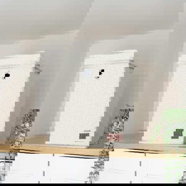 JVL Shiro Boucle Foldable Fabric Storage Cube with Lid for Home Organisation, White