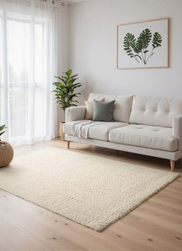 The Rugs Majoli Natural White Herringbone Wool & Jute Rug