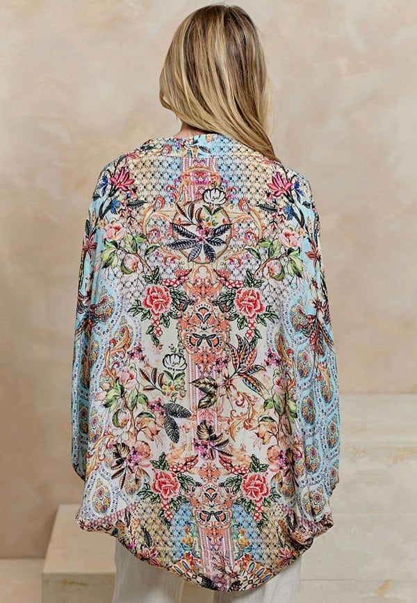 ANGELEYE Deluxe Luxurious Viscose Crepe Kimono in Premium Border Print