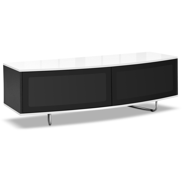 Centurion Supports Caru Gloss Black and Gloss White Beam-Thru Remote Friendly Super-Contemporary "D" Shape Design 32"-65" LED/OLED/LCD TV Cabinet