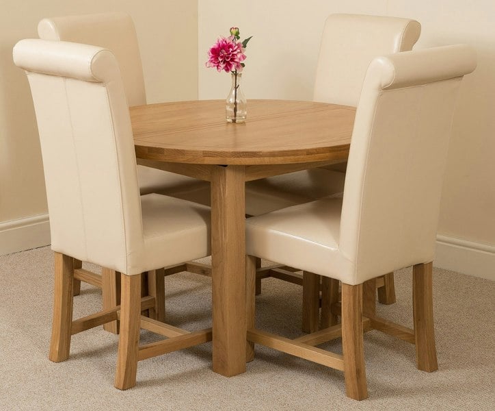 That's Furniture Edmonton Round Extendable Oak Dining Set with Washington Leather Chairs