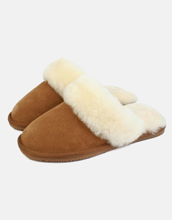 Women's Bracken Sheepskin and Suede Slippers – Chestnut - British Boxers