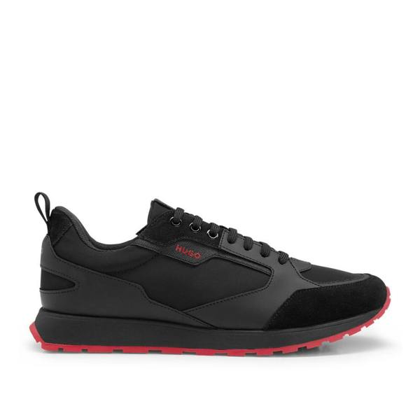Hugo Mens Icelin Suede Panel Running Trainers - Black/Red - 