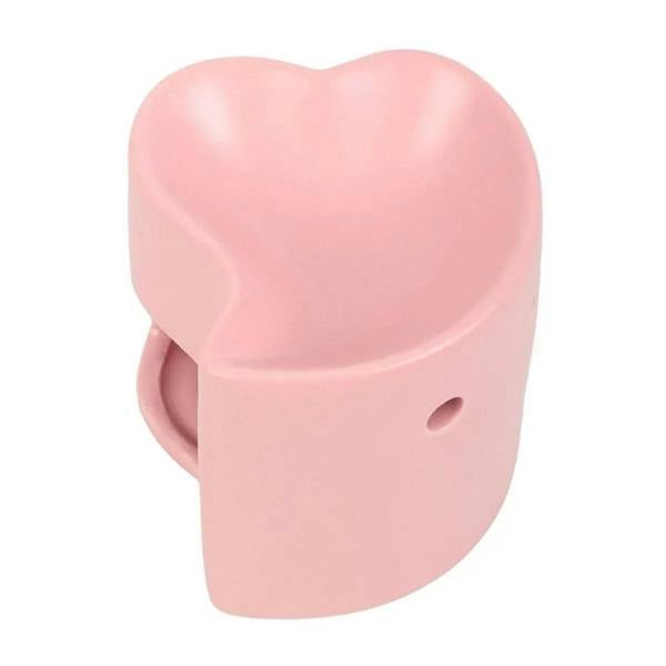 Pink heart oil burner with side handle and round opening for warming oil