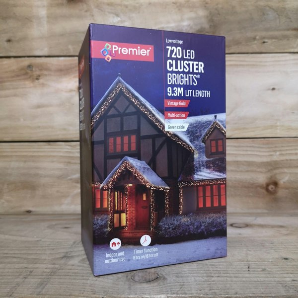 Samuel Alexander 720 LED 9.3m Premier Clusterbrights Indoor Outdoor Multifunction Mains Operated Christmas Cluster Lights with Timer in Vintage Gold