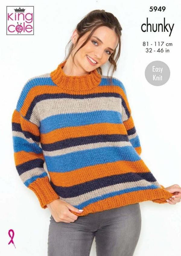 King Cole Big Value Chunky Knitting Pattern 5949, Sweaters for Women, 32 - 46 Inches - Easy
