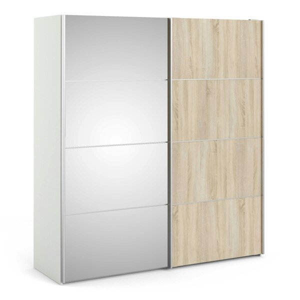Wyld Haus Bordeaux Mirror and Natural Double Sliding Door Wardrobe 180cm 5 Shelves