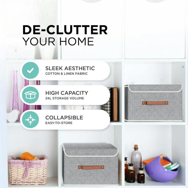 DMD Collective 5 Pack Collapsible Storage Boxes with Lids – 24L Fabric Storage Cubes