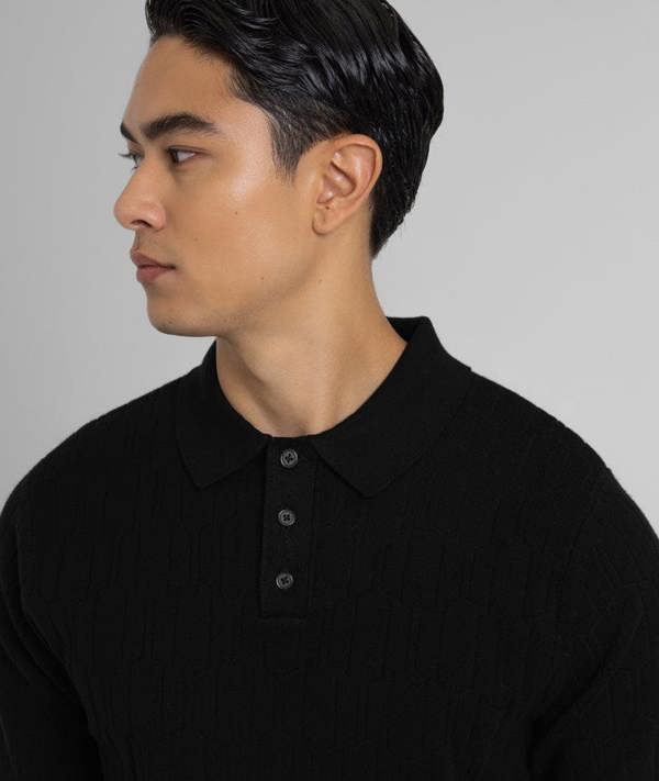 Steel & Jelly Tarvin - Geo Texture Knitted Polo Shirt