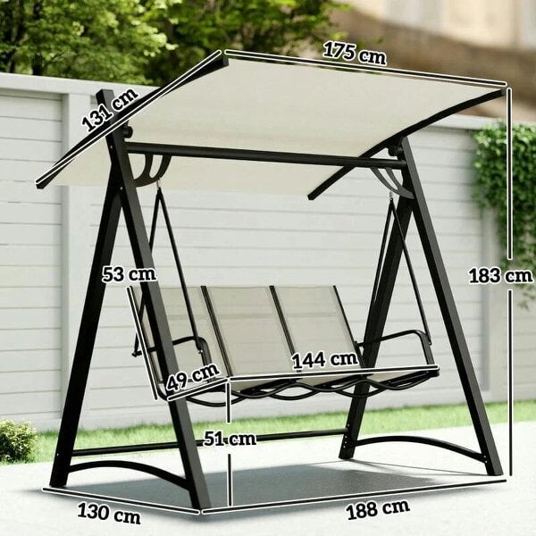 3 Seater Swing Chair, Garden Swing Bench with Adjustable Tilting Canopy, Breathable Mesh Seat 360 kg Capacity, White