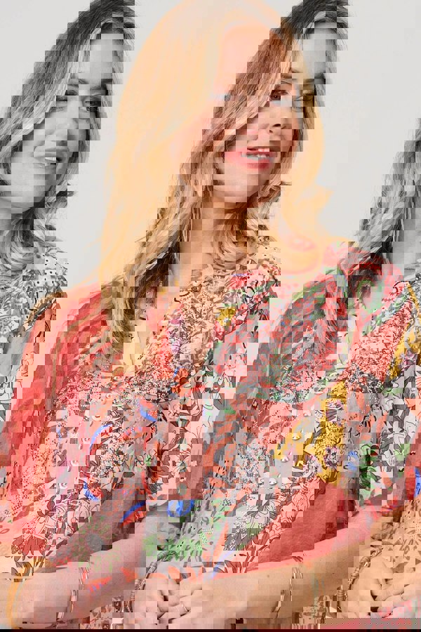 Pink | Patchwork Print 1/2 Sleeve Blouse