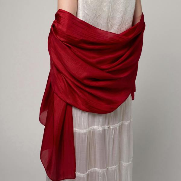 Deep Red Silk Scarf – Hand-Dyed Mulberry Silk, Evening & Occasion Wrap