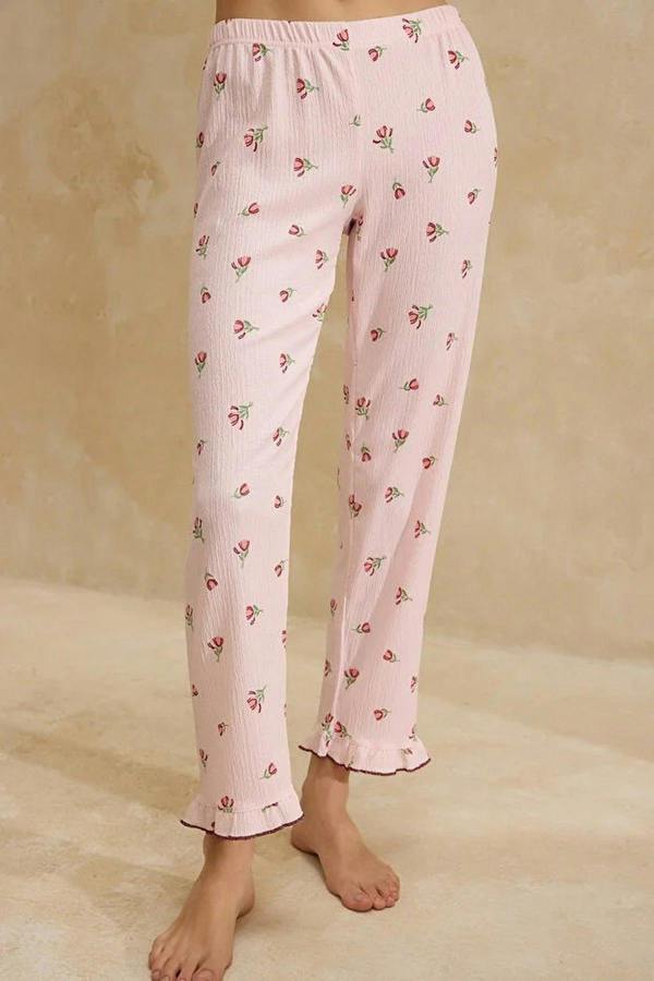 WOVCOR 2-Piece Floral Ruffle and Baby Overlock Knitted Pajama Set