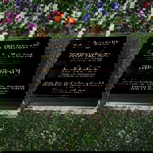 Memorials Direct Granite Memorial Tablet for Two Names, Free Personalised Gold Engraving, Polished Black Granite