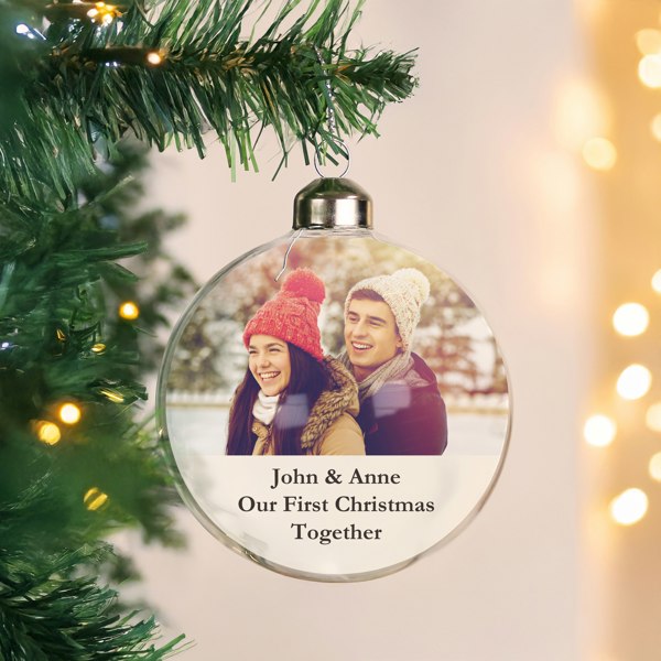Personalised Memento Company Personalised Message Photo Upload Glass Bauble