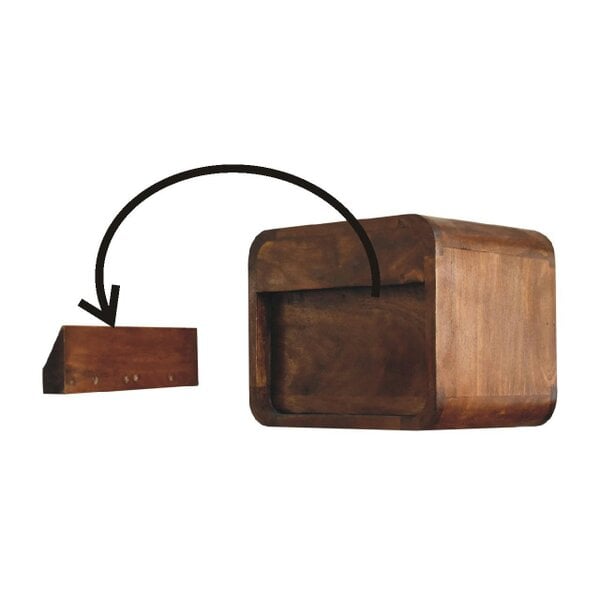 Wyld Haus Desenzano Mini Curve Mango Wood Floating Bedside Table with Drawer and Shelf