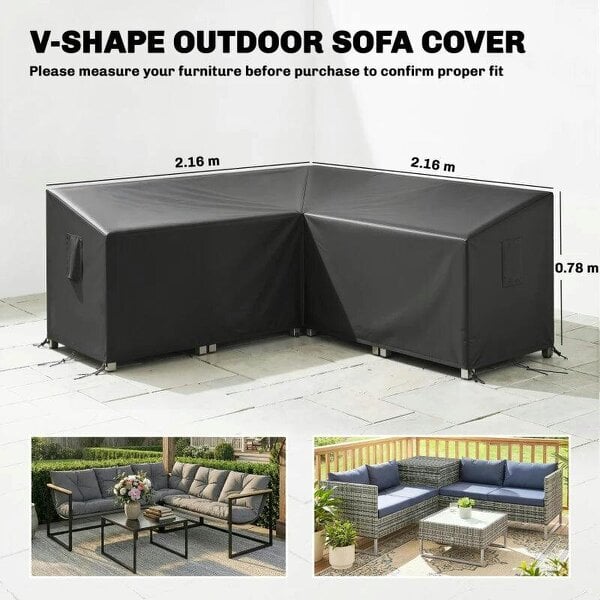 V-Shaped Patio Furniture Cover, Waterproof Outdoor V-Shaped Sectional Sofa Cover, Anti-UV with Air Vent, Black