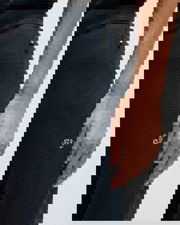 BOSS Orange Waffle Mens Cotton-Blend Pyjama Bottoms with Embroidered Logo - Dark Blue 403