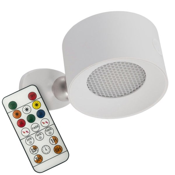 Small White LED Colour Changing Rechargeable Remote Control Wall Light Image 3