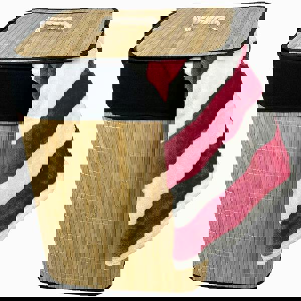 Gr8 Home Bamboo Laundry Basket with Lid Liner 72L Folding Washing Clothes Bin Hamper Bag