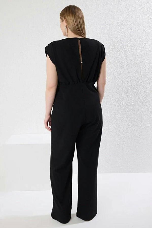 WOVCOR Wrap-Around Collar Embellished Knitted Plus Size Jumpsuit