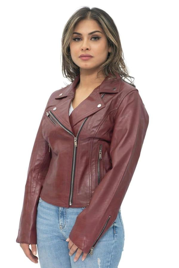 Infinity Leather Womens Leather Classic Biker Brando Jacket-Baku