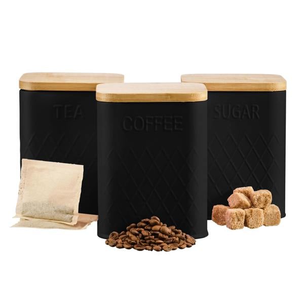 Cooks Professional 5 Piece Embossed Kitchen Storage Set with Bamboo Lids | Black