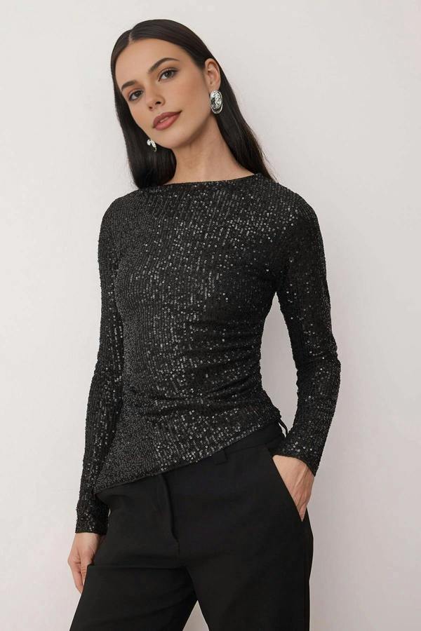 WOVCOR Boat Neck Knit Party Blouse