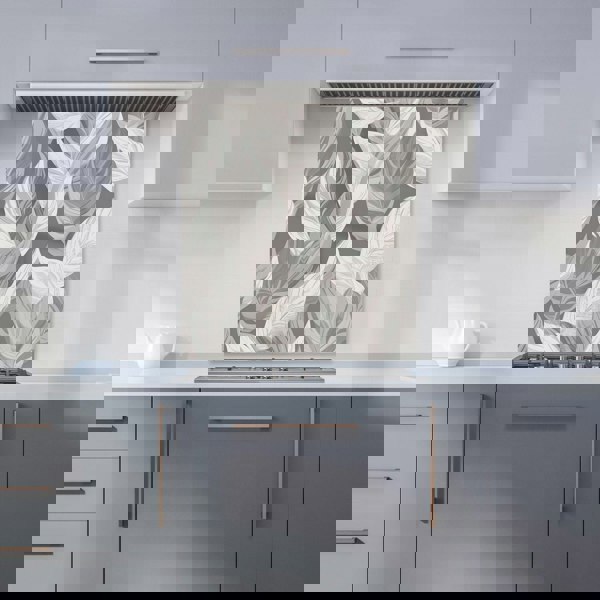 Warren Reed - Designer Grey Floral Leaves Kitchen Splashback